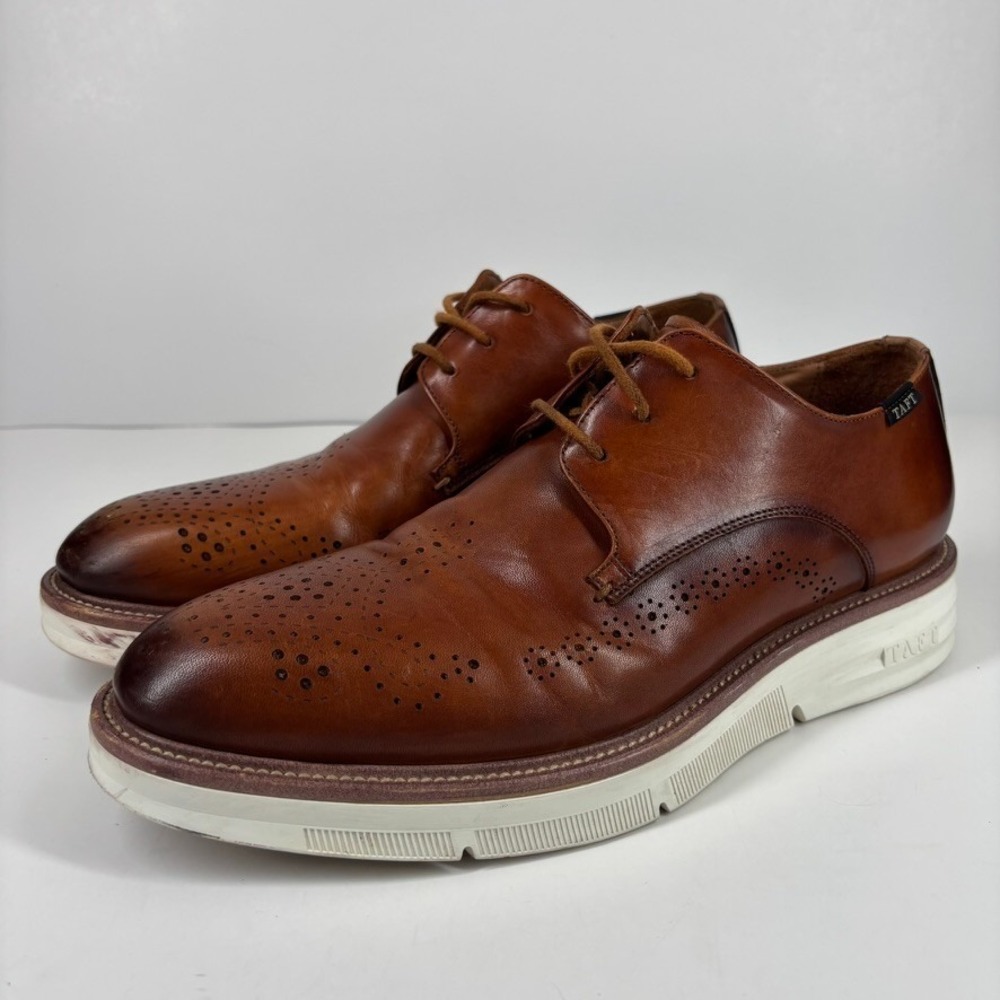 Taft 365 Model 104 Men's US 7 Honey Leather Wingtip Casual Lace-Up Derby Shoes